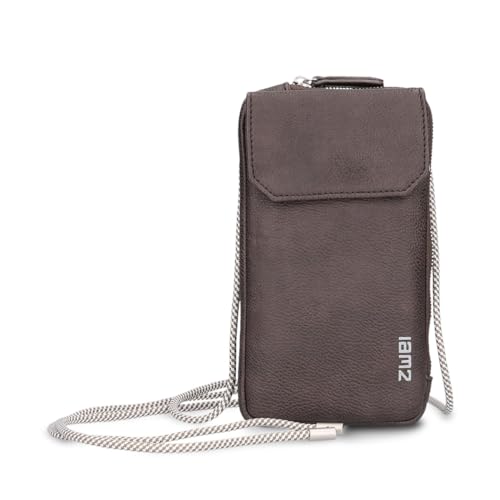 Zwei Handytasche zum Umhängen MP30 Smartphone-Etui 19 x 10 cm, Kleingeldfach + 4 Kartensteckfächer, umlaufender Reißverschluss, längenverstellbarer Riemen, hochwertiges Kunstleder (Chocolate) von Zwei