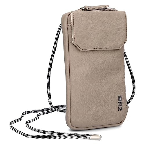 Zwei Handytasche zum Umhängen MP30 Smartphone-Etui 19 x 10 cm, Kleingeldfach + 4 Kartensteckfächer, umlaufender Reißverschluss, längenverstellbarer Riemen, hochwertiges Kunstleder (Cappuccino) von Zwei