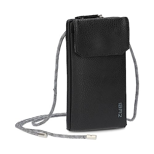 Zwei Handytasche zum Umhängen MP30 Smartphone-Etui 19 x 10 cm, Kleingeldfach + 4 Kartensteckfächer, umlaufender Reißverschluss, längenverstellbarer Riemen, hochwertiges Kunstleder (Noir) von Zwei