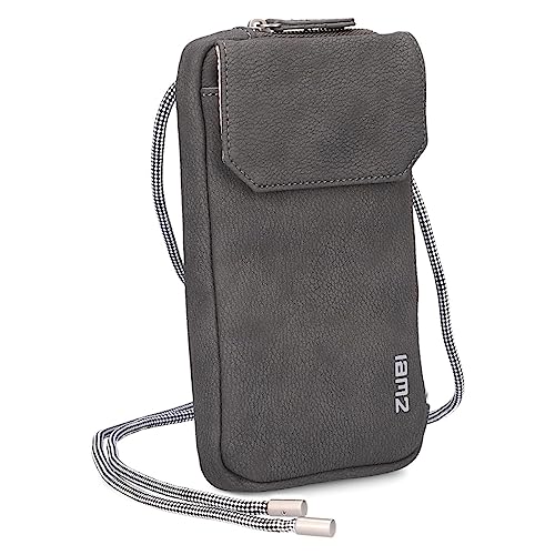 Zwei Handytasche zum Umhängen MP30 Smartphone-Etui 19 x 10 cm, Kleingeldfach + 4 Kartensteckfächer, umlaufender Reißverschluss, längenverstellbarer Riemen, hochwertiges Kunstleder (Nubuk-Stone) von Zwei