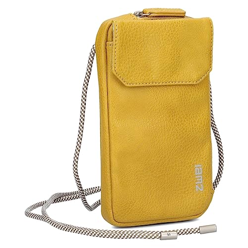 Zwei Handytasche zum Umhängen MP30 Smartphone-Etui 19 x 10 cm, Kleingeldfach + 4 Kartensteckfächer, umlaufender Reißverschluss, längenverstellbarer Riemen, hochwertiges Kunstleder (Yellow) von Zwei