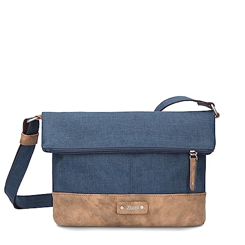 Zwei Damen Handtasche Olli OT6 erweiterbare Umhängetasche 2/4 Liter Crossbody Bag wasserabweisend robust strapazierfähig Canvas-Stil Vintage-Look (blue) von Zwei