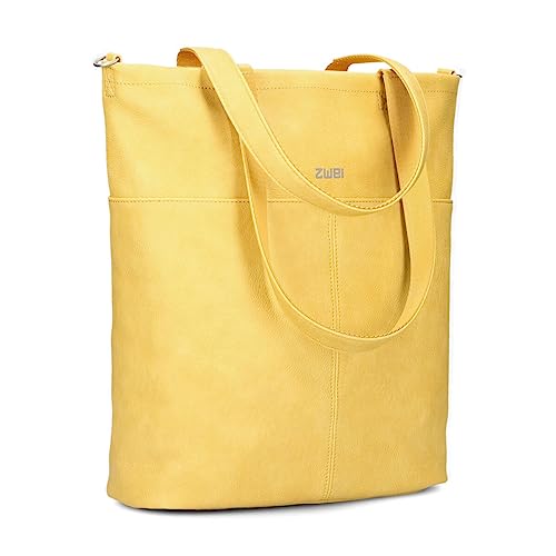 Zwei Damen Shopper Mademoiselle.M M145 große Schultertasche 10 Liter Tote Bag aus wasserabweisendem Kunstleder inkl. zusätzlicher langer Schultergurt als Umhängetasche zu tragen (lemon) von Zwei