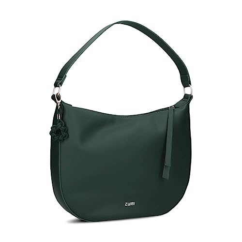 Zwei Damen Schultertasche Yuna YU110 Moon-Bag 6 Liter klassisch elegante Hobo-Bag mit Blümchen-Anhänger und Schlüsselband, innen 3 Fächer, extra langes Zipper-Band, hochwertiges Kunstleder (pine) von Zwei