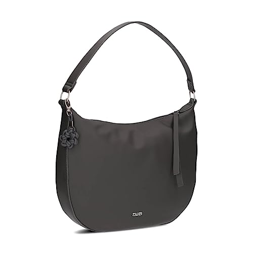 Zwei Damen Schultertasche Yuna YU110 Moon-Bag 6 Liter klassisch elegante Hobo-Bag mit Blümchen-Anhänger und Schlüsselband, innen 3 Fächer, extra langes Zipper-Band, hochwertiges Kunstleder (stone) von Zwei