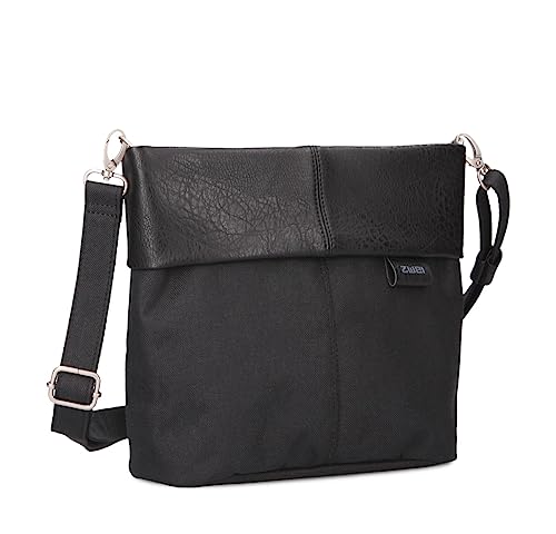 Zwei Damen Handtasche Olli OT8 Umhängetasche 3 Liter klassische Crossbody Bag wasserabweisend robust strapazierfähig Bicolor Design Schultertasche inkl. 2 Schultergurte kurz & lang (schwarz) von Zwei