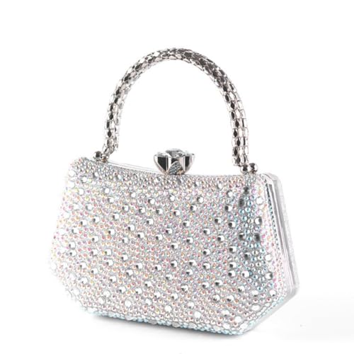 Zweig & Ewigkeit Elegante Kristall silber-Abendtasche mit Strasssteinen und Silber Metallgriff – 20 cm Glitzer-Clutch für besondere Anlässe (Weiß) von Zweig & Ewigkeit