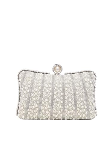 Zweig & Ewigkeit Elegante Damen Clutch Handtasche – Silberfarbene Perlen-Abendtasche mit Strass, Abnehmbarer Kette, Ideal für Hochzeit, Party & Abschlussball von Zweig & Ewigkeit