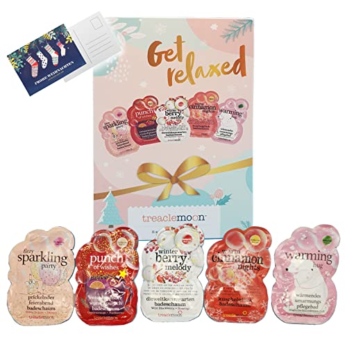 ZweiohrkerZen Geschenkset: Get relaxed Badesalz 5x80Gramm Sparkling, punch of wishes, berry, cinnamon, warming hug + ZweiohrkerZen Weihnachtsmann Grußkarte (Get Relaxed Set) von ZweiohrkerZen