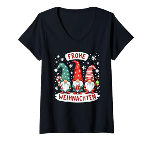Damen Drei Gnome Frohe Weihnachten Wichtel Zwerge Lustige Xmas T-Shirt mit V-Ausschnitt Damen Drei Gnome Frohe Weihnachten Wichtel Zwerge Lustige Xmas T-Shirt mit V-Ausschnitt von Zwerge Gnome & Wichtel Frohe Weihnachten Shop