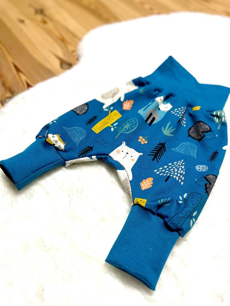 Pumphose 44-122 | Petrol Bären Füchse Waldtiere Hose Kinder Frühchen Baby Mädchen Junge Mitwachshose Geschenk Geburt von ZwergenNaehstuebchen