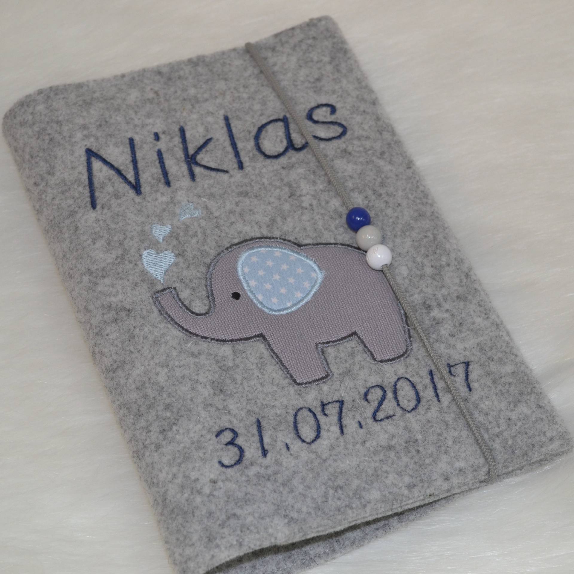 U Heft-Hülle Mit Namen + Elefant Blau von ZwergenWunschland