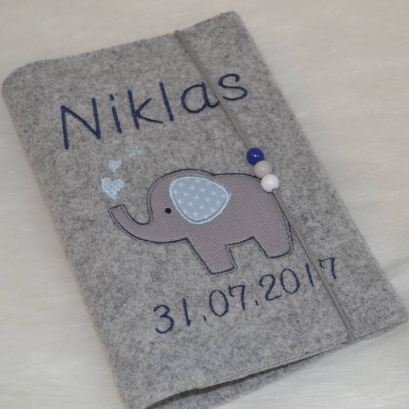 U Heft-Hülle Mit Namen + Elefant Blau von ZwergenWunschland