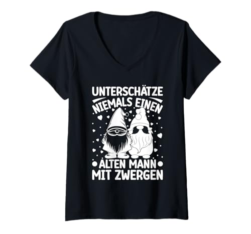 Damen Zwergen Unterschätz Niemals Einen Alten Mann Mit Zwergen T-Shirt mit V-Ausschnitt Damen Zwergen Unterschätz Niemals Einen Alten Mann Mit Zwergen T-Shirt mit V-Ausschnitt von Zwergenkostüm Für Herren Zwerge Geschenk Shirts