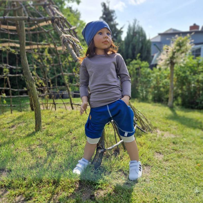 3/4 Pumphose Blau Mit Großer Tasche Jogger Hose Junge Mädchen French Terry Sweat Kinderhose von Zwergennaehstube