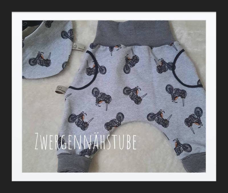 Baby Set Pumphose Und Tuch Grau Mit Motorräder Bikerhose von Zwergennaehstube