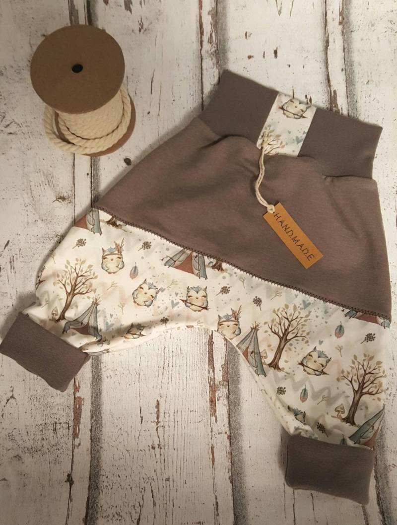 Pumphose Braun Beige Waldfreunde Eulen Auf Wunsch Auch Mütze Und Tuch von Zwergennaehstube