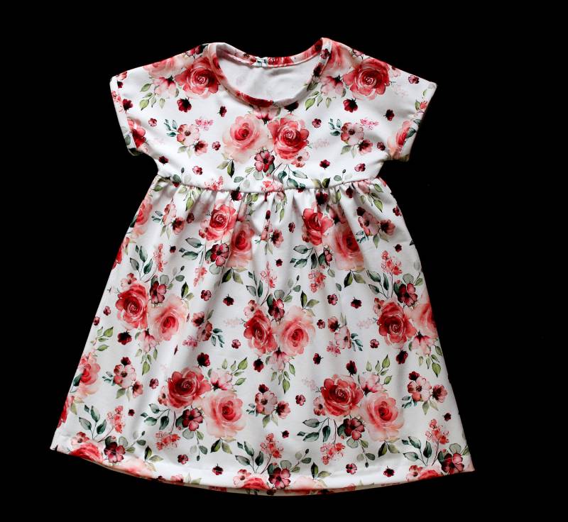 Handmade Tunika Bluse Kleid Rote Rosen Blumen Oberteil Floral Mädchen Shirt Festlich Schick Elegant Sommerlich Geschenk 74 80 86 92 98 104 von ZwergerlFashion