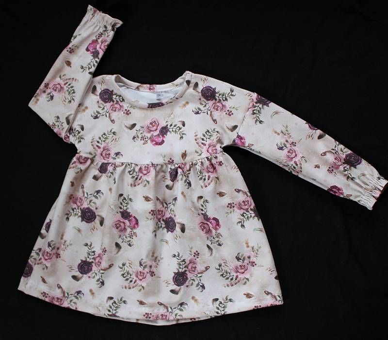 Handmade Tunika Bluse Mit Paperbag-Ärmel Blumen Boho Hippie Rosen Beige Bordeaux Rosa Kleid Festlich Elegant Oberteil Floral Mädchen Shirt von ZwergerlFashion