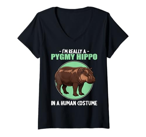 Damen Zwergflusspferde Zwergflusspferd T-Shirt mit V-Ausschnitt Damen Zwergflusspferde Zwergflusspferd T-Shirt mit V-Ausschnitt von Zwergflusspferde Zwergflusspferd Tier Shop