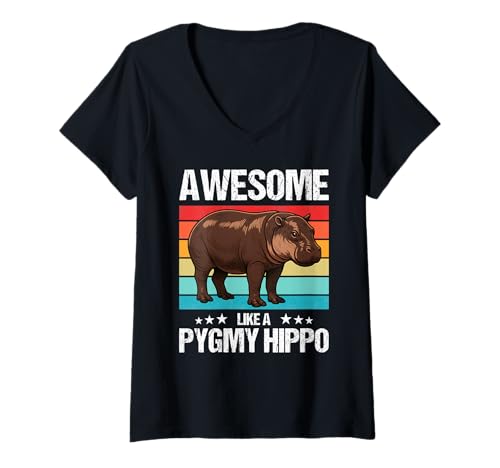 Damen Zwergflusspferde Zwergflusspferd T-Shirt mit V-Ausschnitt Damen Zwergflusspferde Zwergflusspferd T-Shirt mit V-Ausschnitt von Zwergflusspferde Zwergflusspferd Tier Shop