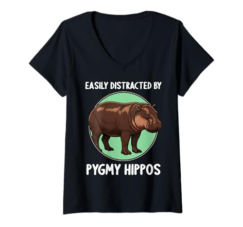 Damen Zwergflusspferde Zwergflusspferd T-Shirt mit V-Ausschnitt Damen Zwergflusspferde Zwergflusspferd T-Shirt mit V-Ausschnitt von Zwergflusspferde Zwergflusspferd Tier Shop
