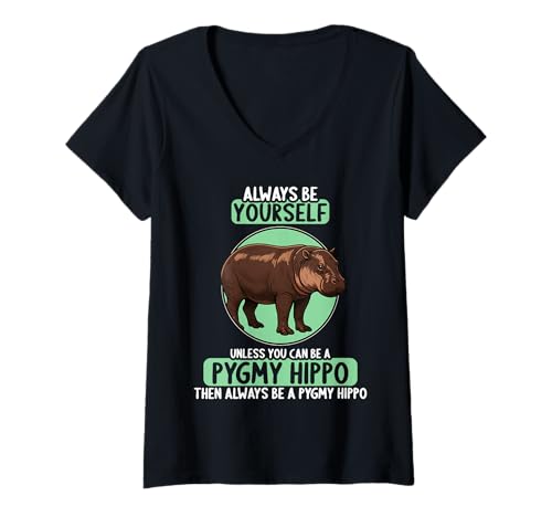 Damen Zwergflusspferde Zwergflusspferd T-Shirt mit V-Ausschnitt Damen Zwergflusspferde Zwergflusspferd T-Shirt mit V-Ausschnitt von Zwergflusspferde Zwergflusspferd Tier Shop