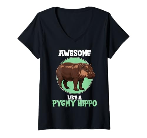 Damen Zwergflusspferde Zwergflusspferd T-Shirt mit V-Ausschnitt Damen Zwergflusspferde Zwergflusspferd T-Shirt mit V-Ausschnitt von Zwergflusspferde Zwergflusspferd Tier Shop
