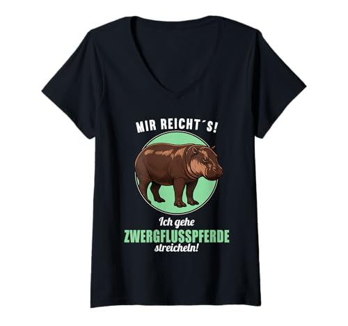 Damen Zwergflusspferde Zwergflusspferd T-Shirt mit V-Ausschnitt Damen Zwergflusspferde Zwergflusspferd T-Shirt mit V-Ausschnitt von Zwergflusspferde Zwergflusspferd Tier Shop