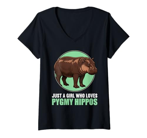 Damen Zwergflusspferde Zwergflusspferd T-Shirt mit V-Ausschnitt Damen Zwergflusspferde Zwergflusspferd T-Shirt mit V-Ausschnitt von Zwergflusspferde Zwergflusspferd Tier Shop