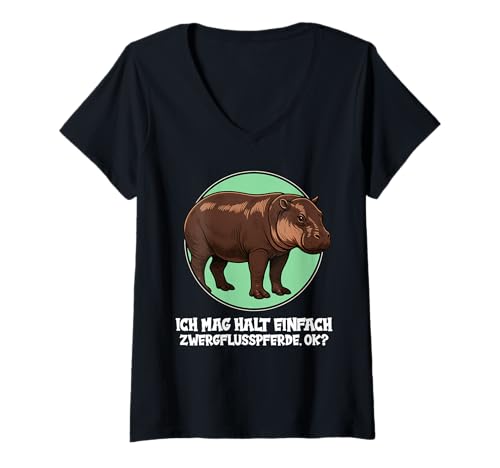 Damen Zwergflusspferde Zwergflusspferd T-Shirt mit V-Ausschnitt Damen Zwergflusspferde Zwergflusspferd T-Shirt mit V-Ausschnitt von Zwergflusspferde Zwergflusspferd Tier Shop