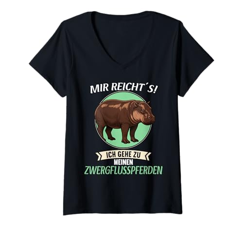 Damen Zwergflusspferde Zwergflusspferd T-Shirt mit V-Ausschnitt Damen Zwergflusspferde Zwergflusspferd T-Shirt mit V-Ausschnitt von Zwergflusspferde Zwergflusspferd Tier Shop
