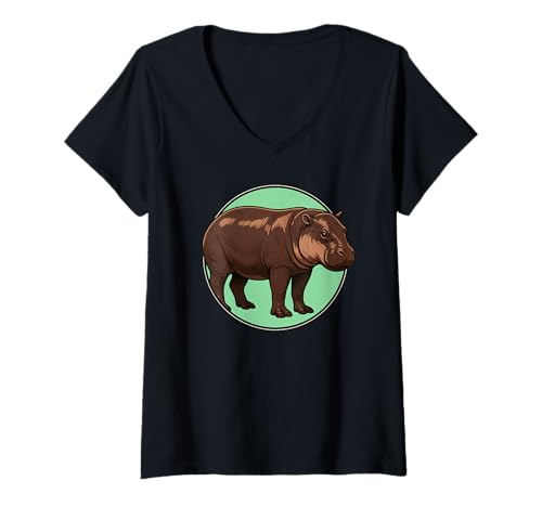 Damen Zwergflusspferde Zwergflusspferd T-Shirt mit V-Ausschnitt Damen Zwergflusspferde Zwergflusspferd T-Shirt mit V-Ausschnitt von Zwergflusspferde Zwergflusspferd Tier Shop