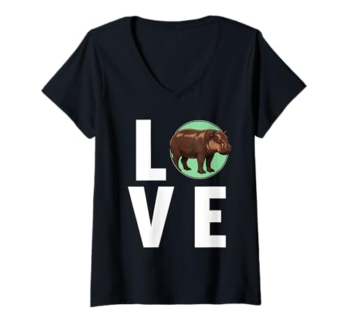 Damen Zwergflusspferde Zwergflusspferd T-Shirt mit V-Ausschnitt Damen Zwergflusspferde Zwergflusspferd T-Shirt mit V-Ausschnitt von Zwergflusspferde Zwergflusspferd Tier Shop