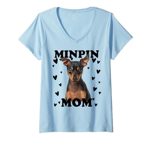 Damen Minpin Mama Mom Mutter Miniature Pinscher Mutti Mum T-Shirt mit V-Ausschnitt von Zwergpinscher Hunde Motive für Hundeliebhaber