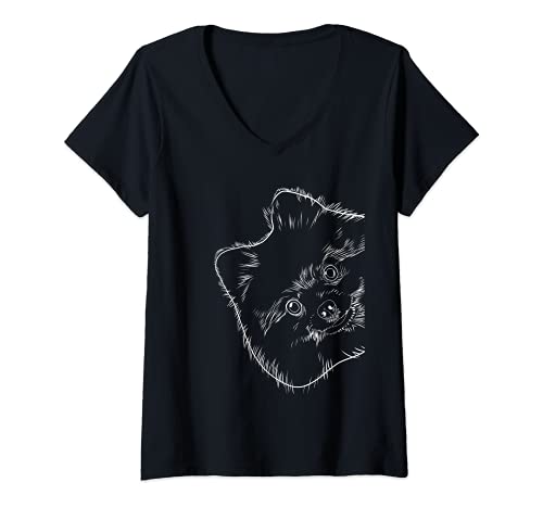Damen Hund Pomeranian Zwergspitz T-Shirt mit V-Ausschnitt Damen Hund Pomeranian Zwergspitz T-Shirt mit V-Ausschnitt von Zwergspitz Geschenke