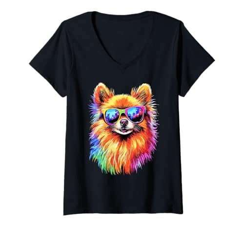 Damen Zwergspitz Pommeraner Pomeranian Pom Süßer Deutscher Spitz T-Shirt mit V-Ausschnitt Damen Zwergspitz Pommeraner Pomeranian Pom Süßer Deutscher Spitz T-Shirt mit V-Ausschnitt von Zwergspitz Hunde Liebhaber für Frauchen & Herrchen