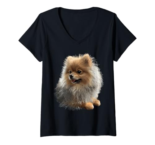 Damen Zwergspitz Pommeraner Pomeranian Pom Süßer Deutscher Spitz T-Shirt mit V-Ausschnitt Damen Zwergspitz Pommeraner Pomeranian Pom Süßer Deutscher Spitz T-Shirt mit V-Ausschnitt von Zwergspitz Hunde Liebhaber für Frauchen & Herrchen