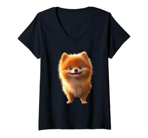 Damen Zwergspitz Pommeraner Pomeranian Pom Süßer Deutscher Spitz T-Shirt mit V-Ausschnitt Damen Zwergspitz Pommeraner Pomeranian Pom Süßer Deutscher Spitz T-Shirt mit V-Ausschnitt von Zwergspitz Hunde Liebhaber für Frauchen & Herrchen