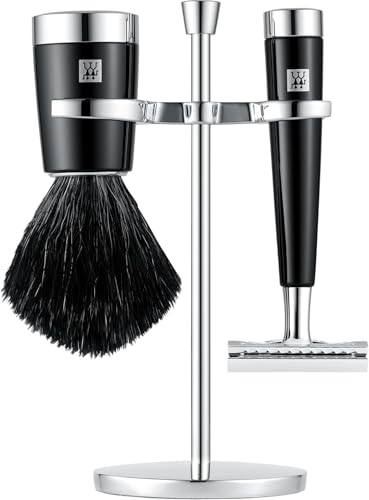 ZWILLING Rasierer Set mit Rasierhobel (3 teilig mit Rasierpinsel und Halterung, passend für alle Rasierklingen, Geschenkset), Schwarz von ZWILLING