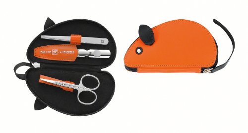 Zwilling Classic Inox Kinder Etui Maus Maniküre Pediküre Babynägel Reißverschluss Ziegenleder Pflege Set 3-tlg. orange 97483-002-0 von Zwilling