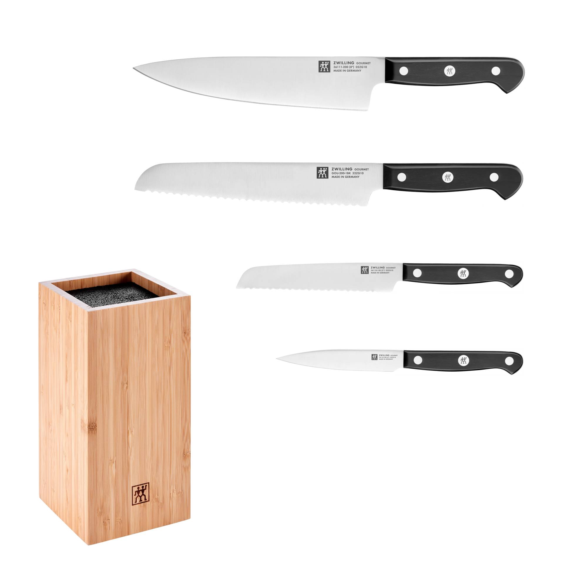 Zwilling Messerblock "Gourmet, inkl. 4 Messer" 5 Stk. mit flexiblen Kunststoff-Borsten, Bambus von Zwilling