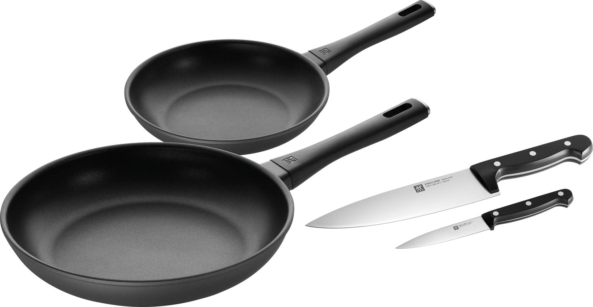 Zwilling Pfannen-Set "Shine/Twin Chef 2", Aluminium, (Set, 4 tlg., je 1 Bratpfanne Ø 24/28 cm, 2-teiliges Kochmesser-Set) von Zwilling