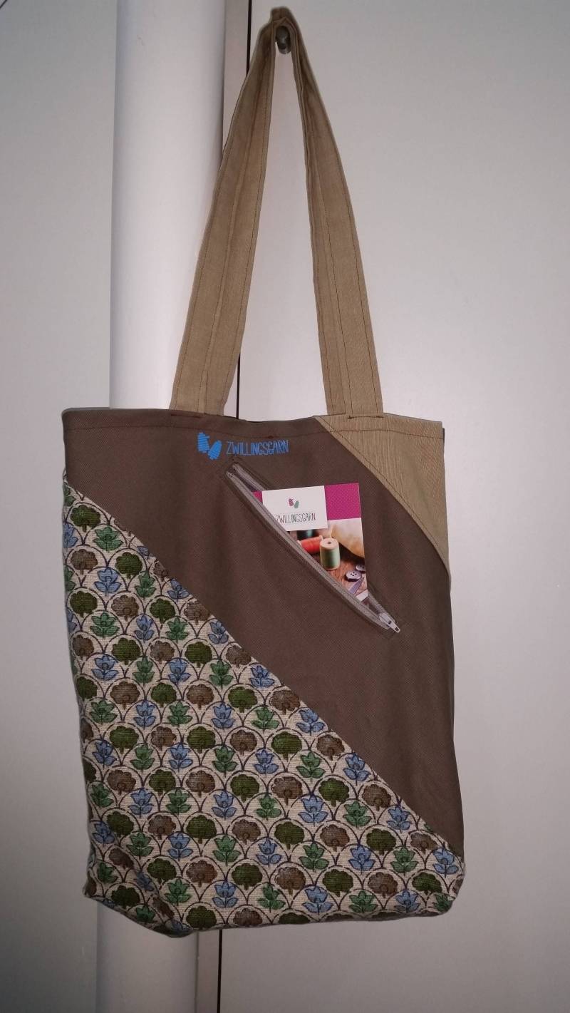 Beutel, Retro, Übergardinenstoff, Innetasche, Reißverschlußtasche Vorn, Streifenoptic von Zwillingsgarn