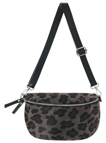 Zwillingsherz Wildleder Bauchtasche mit Reißverschluss 100% Wildleder – Hochwertige Leo Damen Crossbag klein und elegant Schultertasche Umhängetasche von Zwillingsherz