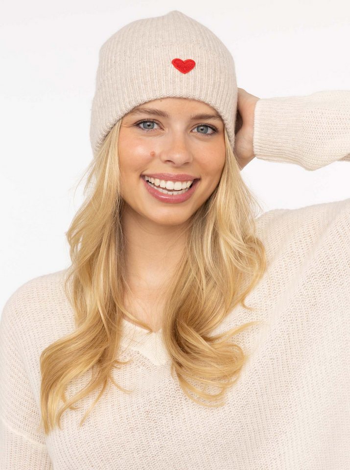 Zwillingsherz Beanie Beanie with Heart-Patch Rippstrick, mit breitem Umschlag, wärmend von Zwillingsherz