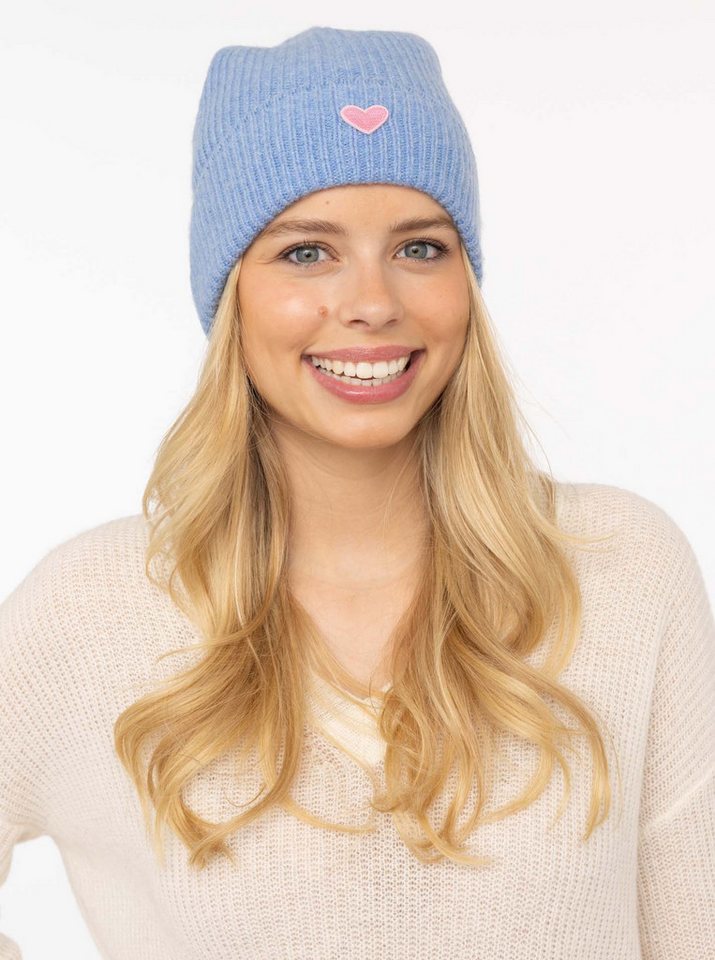 Zwillingsherz Beanie Beanie with Heart-Patch Rippstrick, mit breitem Umschlag, wärmend von Zwillingsherz