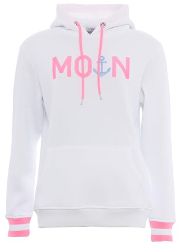 Zwillingsherz Damen Sweatshirt Hoodie Kapuzenpullover, Weiß mit Moin-Anker Design, rosa Kordeln und Bündchen Gr. M von Zwillingsherz