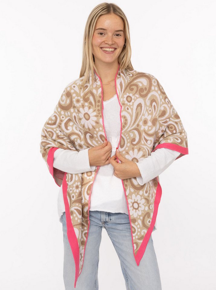 Zwillingsherz Dreieckstuch "Blumige Aussichten", Florales Muster, Kante Uni, Strick von Zwillingsherz