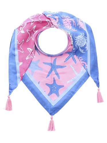 Zwillingsherz Dreieckstuch Schal mit Seesternen, Rosa-Blau, Quadratisches Halstuch mit Quasten von Zwillingsherz